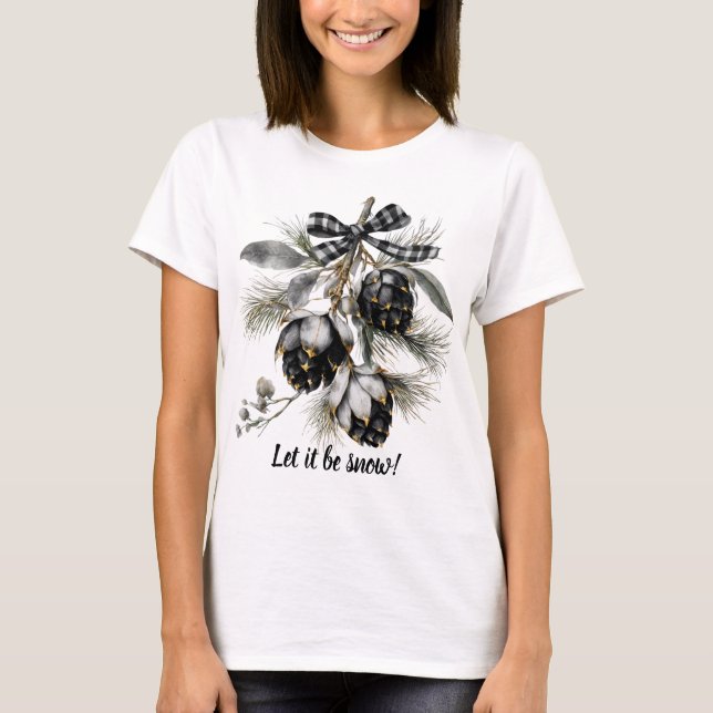 Låt det vara Snö Pinecone Helgdag T-Shirt (Framsida)