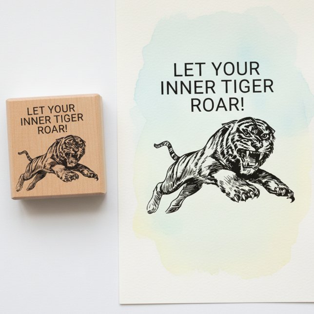 Låt din inre tiger ryta Inspirerande stämpel (Let your inner tiger roar inspirational wooden art stamp for crafts and creative projects.)