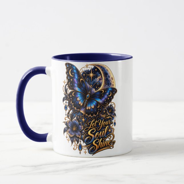 Låt din själ lysa Celestial fjäril Tvåsidig  Mugg (Vänster)