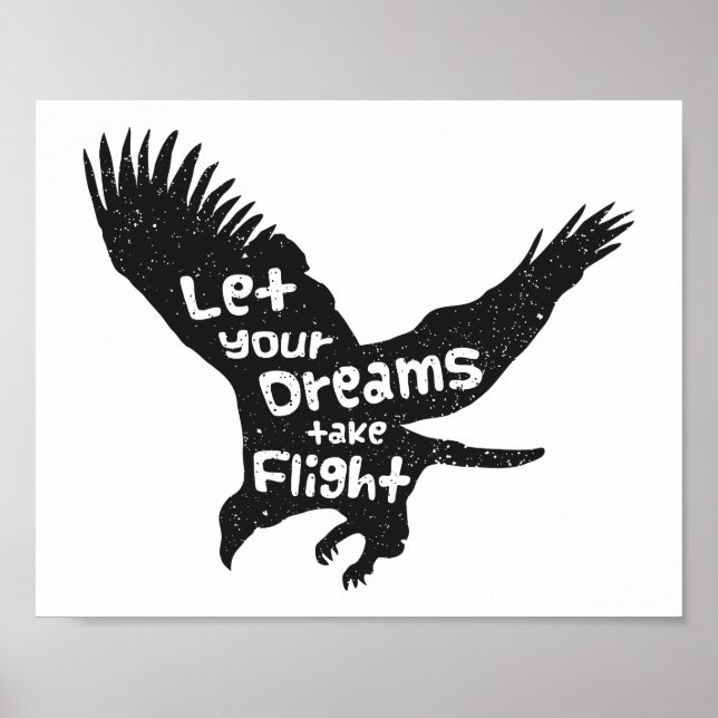 Låt dina drömmar flyga Örn Svart Grunge Poster (Framsidan)
