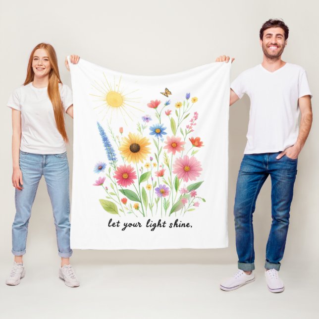 Låt ditt ljus lysa blommor och sol fleecefilt (På plats)