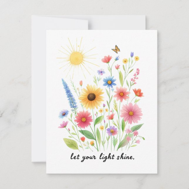 Låt ditt ljus lysa blommor och sol kort (Framsida)