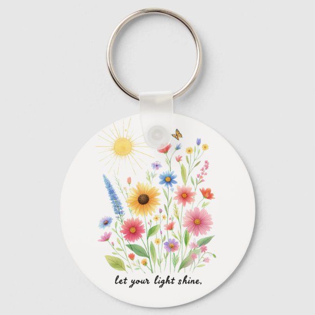 Låt ditt ljus skina blommor och sol monogram nyckelring (Framsida)