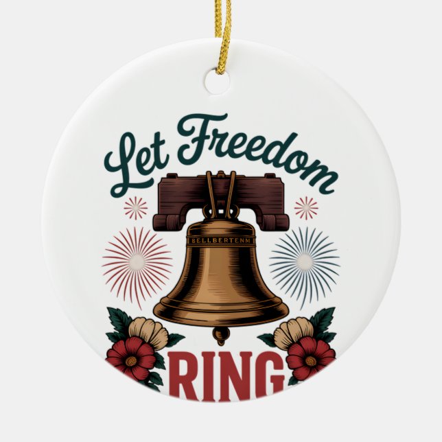 Låt Freedom Ring Bell Patriotic Julgransprydnad Keramik (Framsidan)