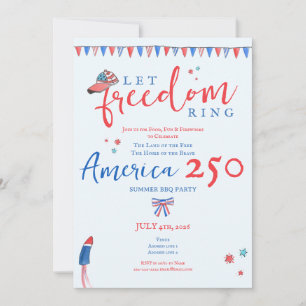 Låt friheten ringa 4 juli Amerika 250 Patriotisk Inbjudningar