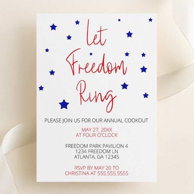 Låt Friheten Ringa Minimalistiska Partiet Inbjudningar (Let Freedom Ring | 4th of July Party Invitation | Minimalist 4th of July Party Invitation)