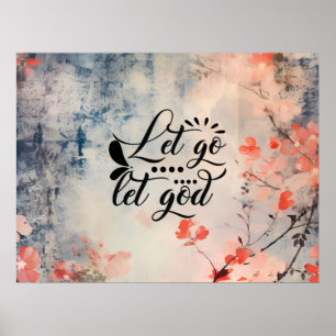 Låt Gud Coral Blue Blommigt Art Christian Poster