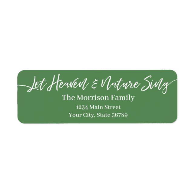 Låt Heaven & Nature Sjunga white script grönt Returadress Etikett (Framsidan)