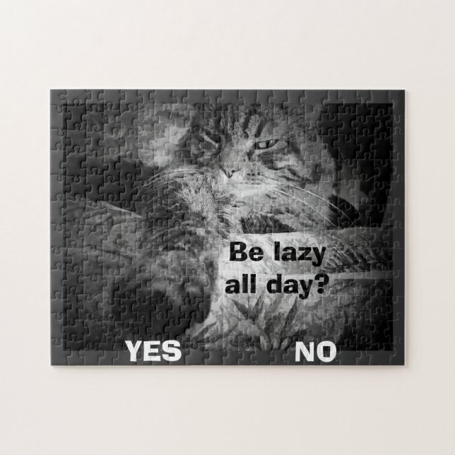 lat hela dagen? Katt plockor ja! Pussel (Horisontell)