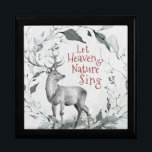 Låt himlen och naturen Sjunga, jul Sång Minnesask<br><div class="desc">I den inspirerande julklappen visas en vacker vattenfärgdesign av en hjort omgiven av grenar av löv. Det visar verset: "Låt himlen och naturen sjunga." hämtat från den älskade julen sång,  "Joy to the World".</div>
