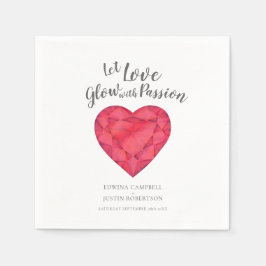 Låt kärlek glöda med passion ruby hjärta bröllop pappersservett
