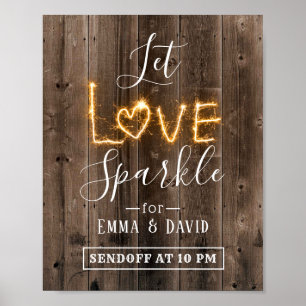 Låt Kärlek Gnistra   Rustic Barn Wood Bröllop Sign Poster