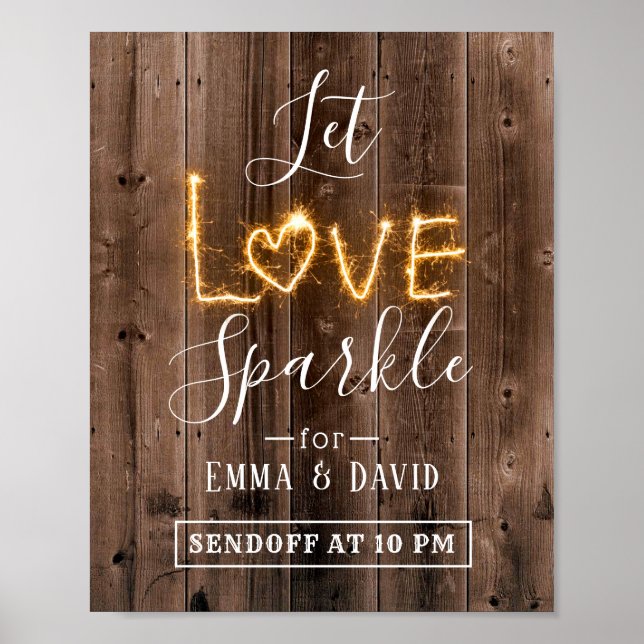 Låt Kärlek Gnistra | Rustic Barn Wood Bröllop Sign Poster (Framsidan)