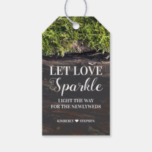 Låt Kärlek Gnistra Rustic Wood Bröllop Presentetikett