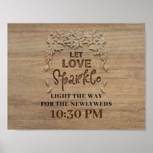 Låt Kärlek Gnistra Rustic Wood Bröllop underteckna Poster