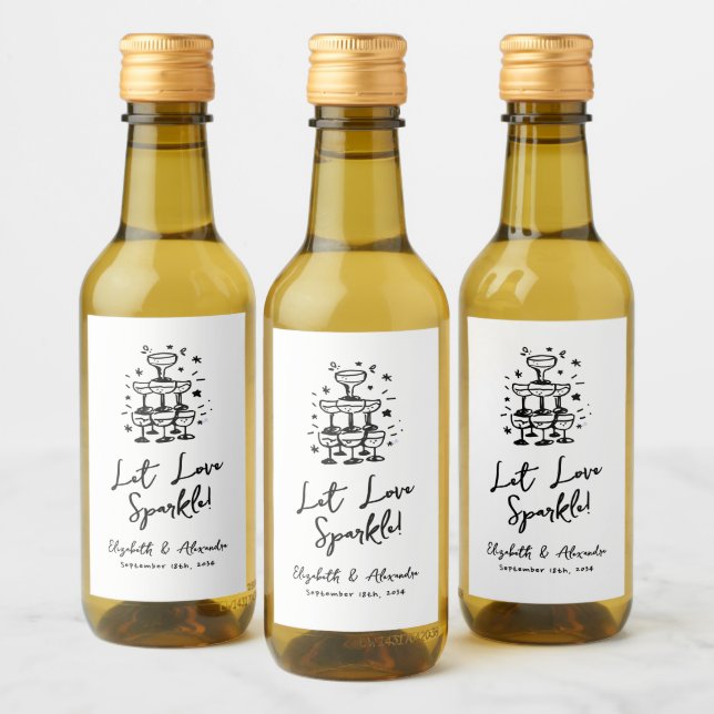 Låt Kärlek Gnistra Svarta Bröllop Hand plockade Vinetikett (Flaskor)