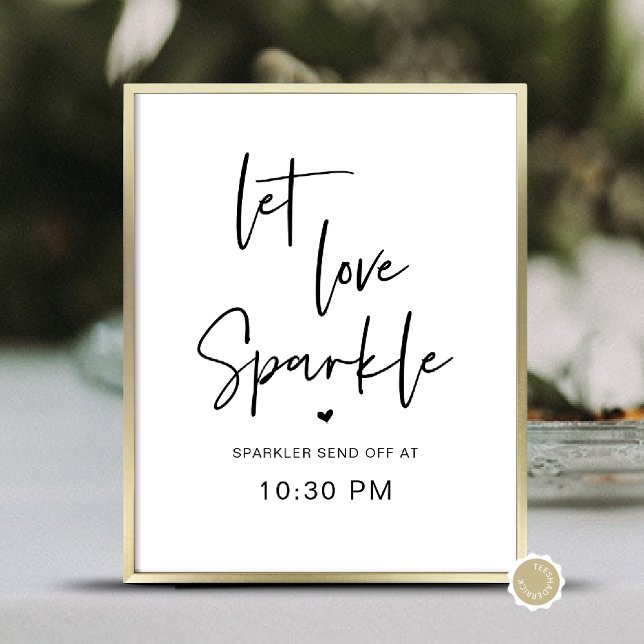 Låt Kärlek Gnistra, uppskjutningstid för miniatyr, Poster (Let Love Sparkle, Sparkler Send Off Time, Wedding Dinner and Dancing Table Sign / Poster)