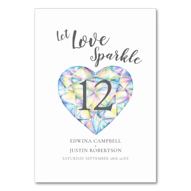 Låt kärlek gnistra vattenfärgsdiamant bordsnummer (Framsidan)