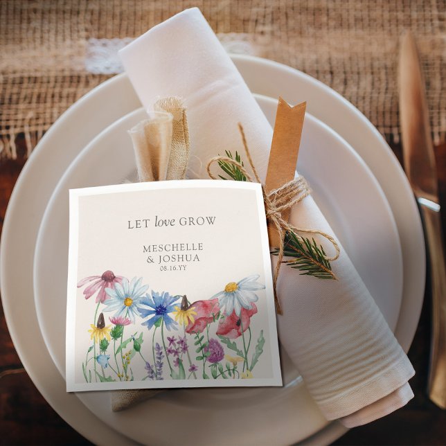 Låt Kärlek Grow Wildblomma Land Blommigt Bröllop Pappersservett (Let love grow wildflower napkins - perfect for engagement party, bridal shower, wedding ..)