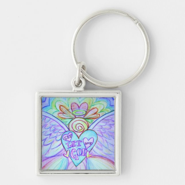 Låt Kärlek låta gud Guardian Angel Keychain Fyrkantig Silverfärgad Nyckelring (Framsidan)