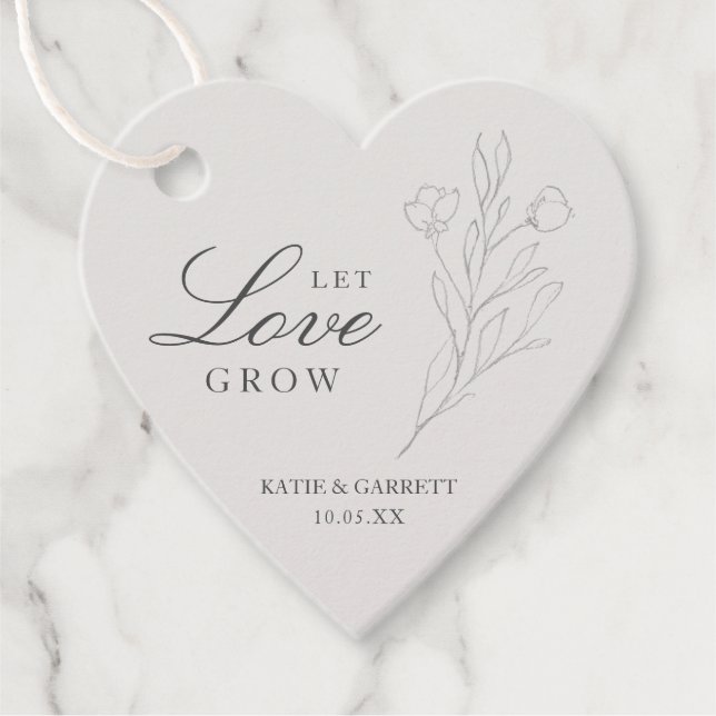 Låt Kärlek odla Elegant Blommigt Grått Bröllop Gåvor Etiketter (Framsida)