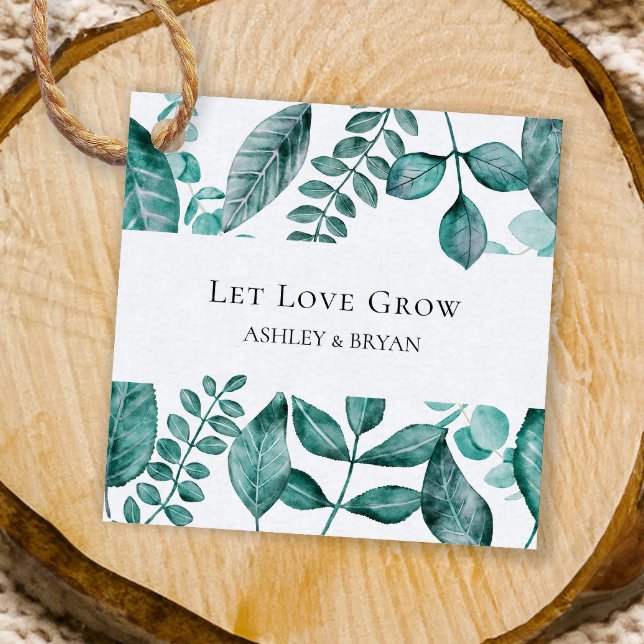 Låt Kärlek odla Elegant Teal Greenery Bröllop Gåvor Etiketter (Skapare uppladdad)