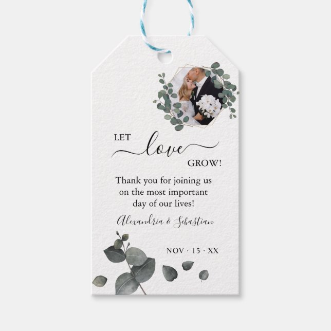 Låt Kärlek odla eukalyptus Greenery Wedding Favor  Presentetikett (Framsidan)