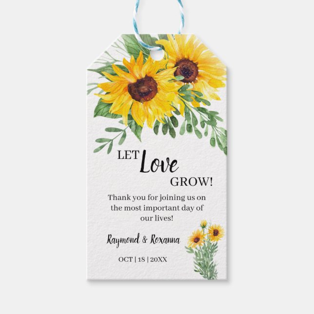 Låt Kärlek odla solblommor, grönt bröllopsstöd Presentetikett (Framsidan)