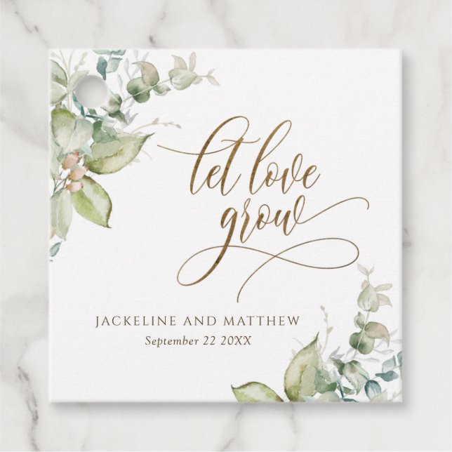 Låt Kärlek växa, Elegant Eucalyptus Greenery Gåvor Etiketter (Framsida)