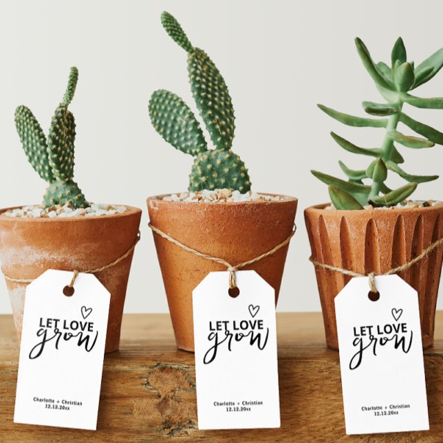 Låt Kärlek växa fram ett minimalistiskt Bröllop Presentetikett (Let Love Grow Minimalist Wedding Gift Tags from Ricaso. Give a small plant as a wedding favor
)