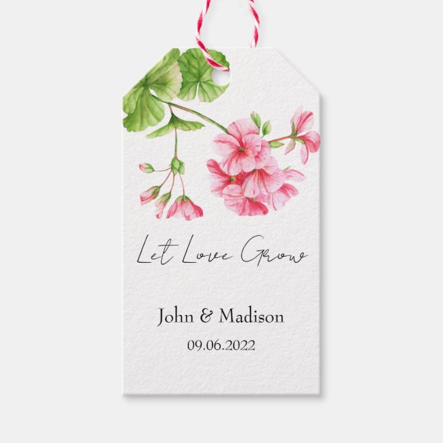 Låt kärlek växa Geranium fröpaket Bröllop Presentetikett (Framsidan)