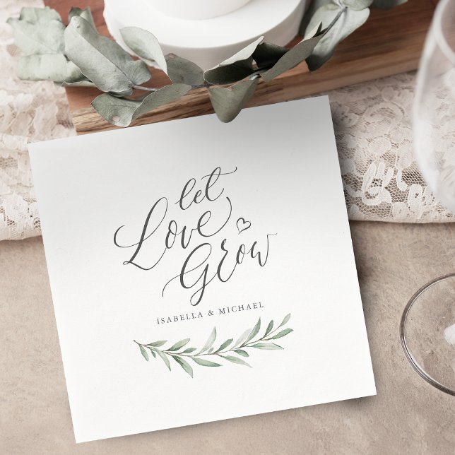 "Låt kärlek växa" skript, rustik greenery bröllop Pappersservett ("Let love grow" script rustic greenery wedding Napkins)