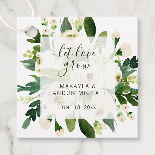 Låt Kärleken Växa Elegant Vit Blommig Bröllop Gåvor Etiketter (Framsida)
