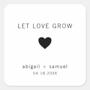 Låt Kärleken Växa Moderna Svarta och Vita Bröllops Fyrkantigt Klistermärke