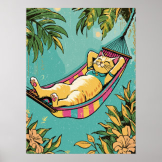 Lat katt i en färgglad hängmatta poster
