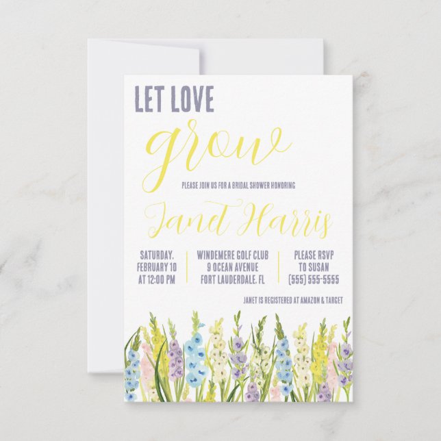 Låt Love Grow, Pastel Gladiolus Bridal Shower Inbjudningar (Framsida)