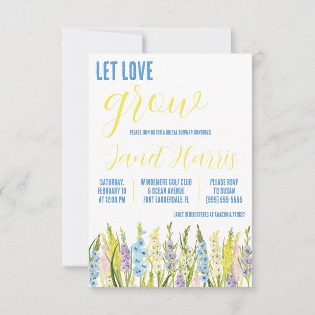 Låt Love Grow, Pastel Gladiolus Bridal Shower Inbjudningar (Framsida)