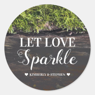 Låt Love Sparkle Woodland Rustic Style Wedding Runt Klistermärke