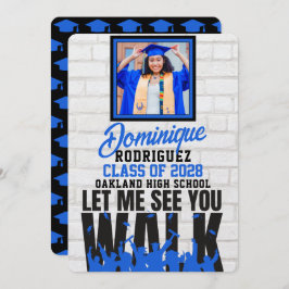 Låt mig se dig WALK | Funny Blue Photo Studenten Inbjudningar