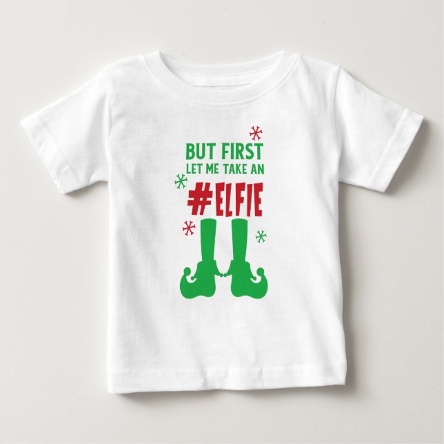 Låt mig ta en Elfie, Elf Shoes, Snö, jul T Shirt (Framsida)