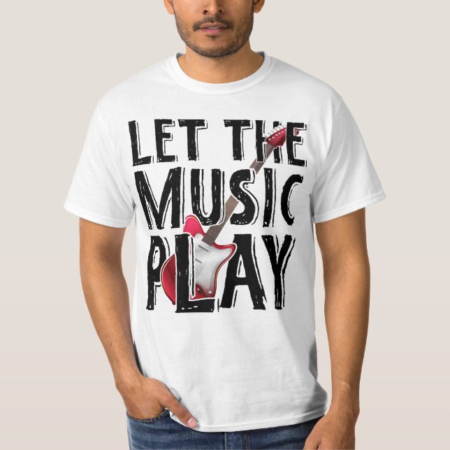 Låt musiken spela elektriskt gitarr t shirt (Framsida)