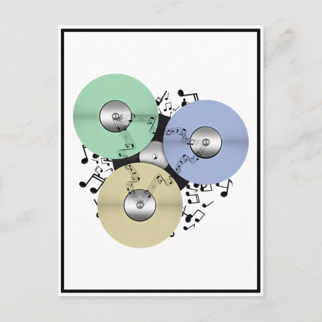 Låt musikflödet (Reel & Vinyl Record) passera. Vykort (Framsida)