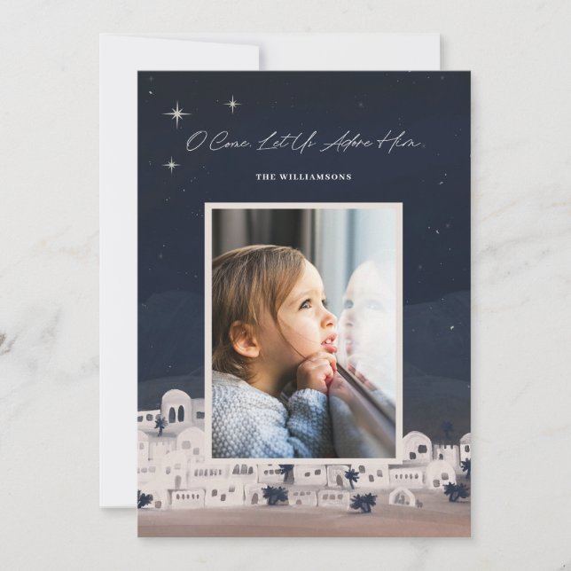 Låt oss Adore honom Bethlehem Religiösa jul Julkort (Framsida)