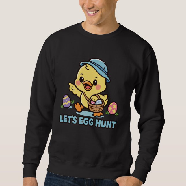 Låt oss äggjakt Kawaii Påsk Chick Söt Vår Lång Ärmad Tröja (Framsida)