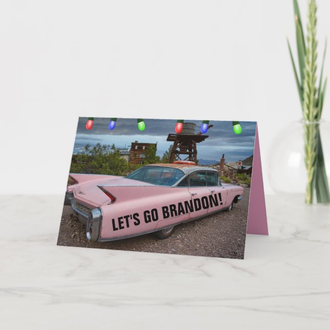 LÅT OSS ÅKA BRANDON! ROSA CADDY JULKORT KORT (Framsida)