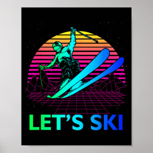 Låt oss åka skidor färgglada vintage 90-tal 80-tal poster
