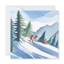 Låt oss åka skidor | Vinter Akvarell Kort