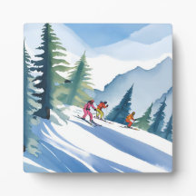 Låt oss åka skidor | Vinter Akvarellmålning