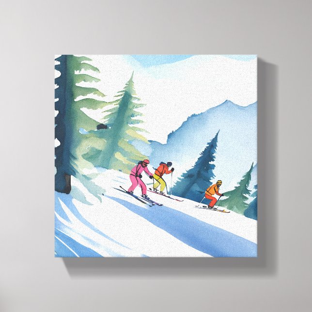 Låt oss åka skidor | Vinterakvarell Canvastryck (Framsida)