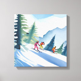 Låt oss åka skidor | Vinterakvarell Canvastryck